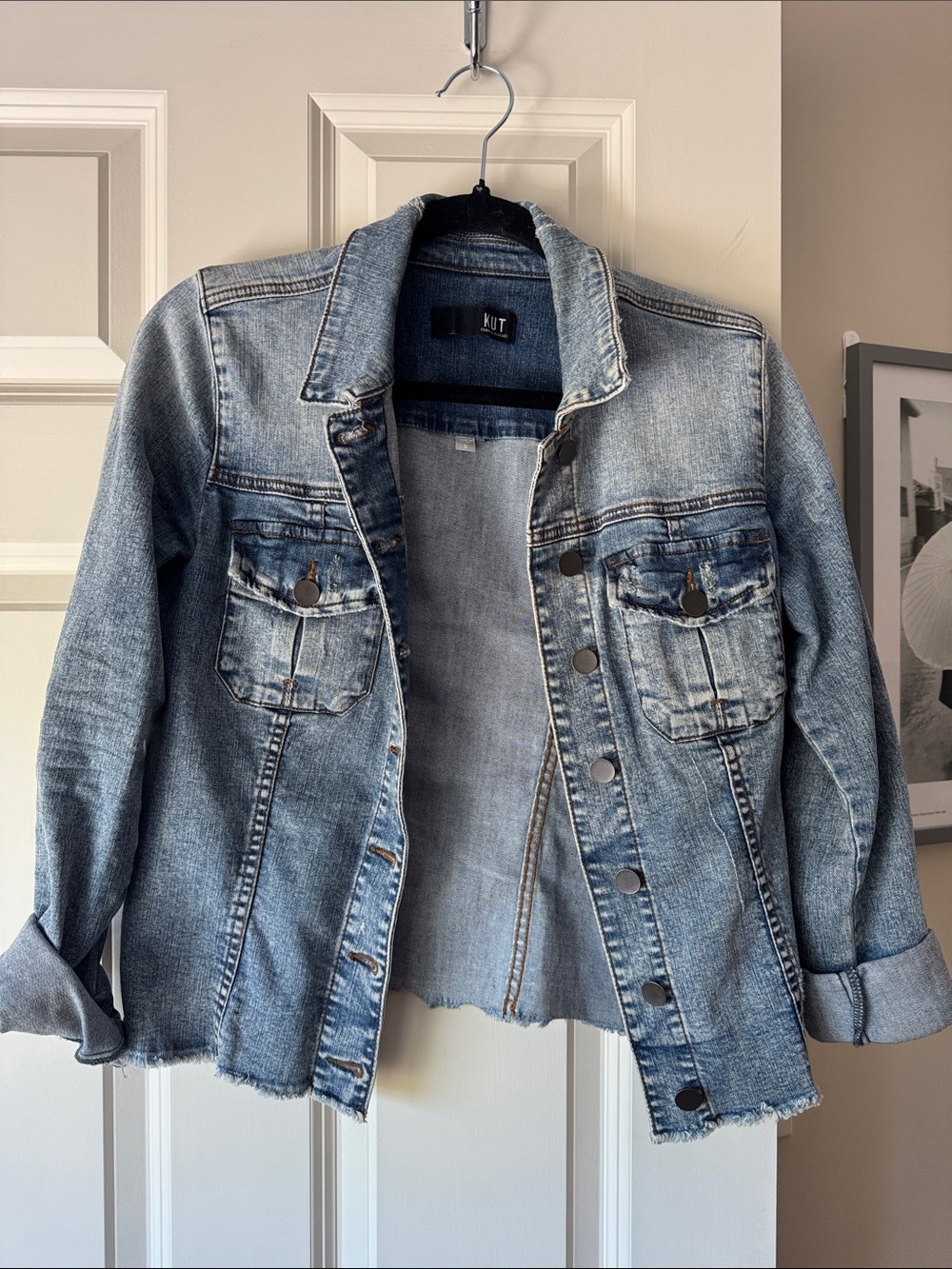 Kut from the Kloth Distressed Light Blue Denim Jacket